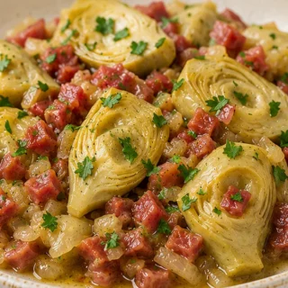Corazones de Alcachofa con Jamón Serrano - alcachofas jamon