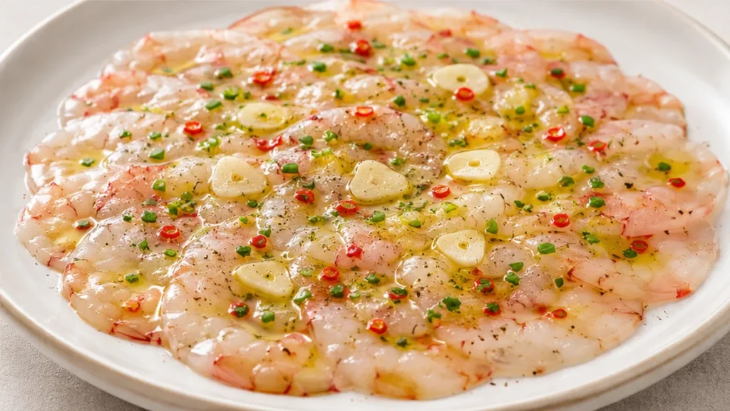 Carpaccio de Gambas: ¡Manjar Sencillo y Fresco! - carpaccio gambas - Carpaccio gambas: prepara este plato de marisco fresco y delicioso en minutos. Una receta s