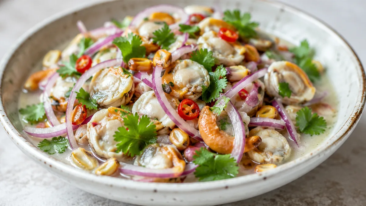 Ceviche de Berberechos: ¡Fresco y Explosivo! - ceviche berberechos - Ceviche berberechos: prepara esta receta rápida y saludable. Saborea el toque cítrico y pic