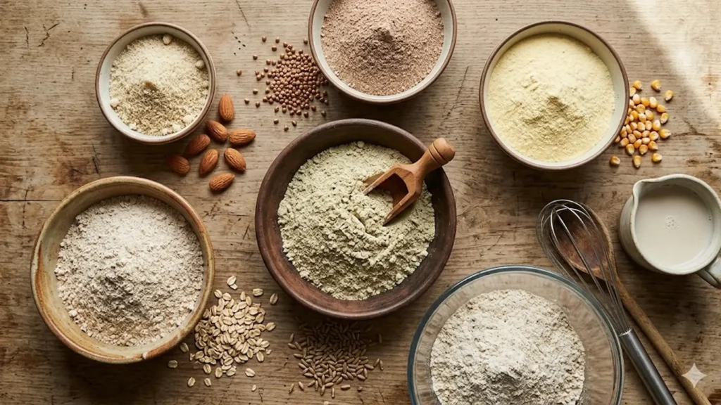 Como sustituir la harina de trigo, beautifully styled overhead food photograph