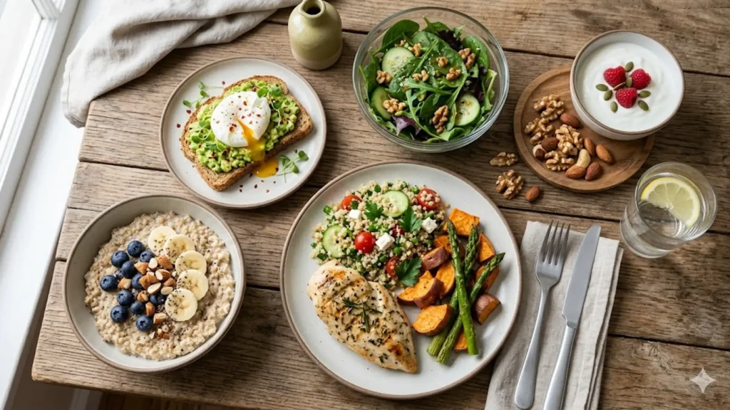 Cuantas calorias debo comer al dia, beautifully styled overhead food photograph