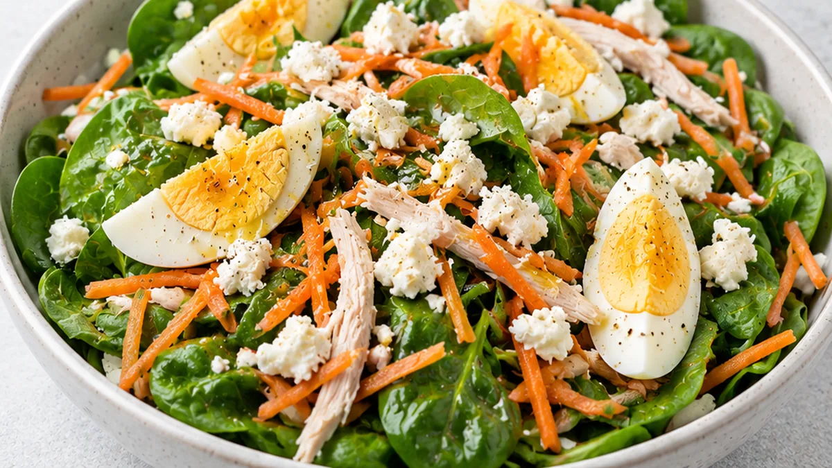 Ensalada de Espinacas con Pavo y Queso - ensalada espinacas - Ensalada espinacas: prepara esta receta sana y llena de sabor. Con pavo, queso y una vinagreta inc