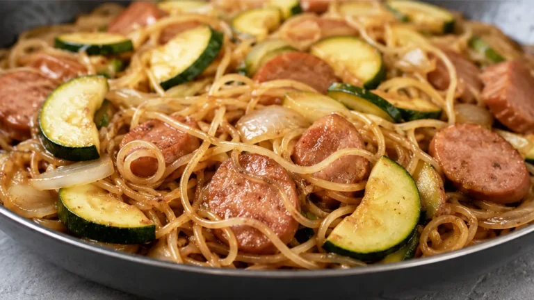 Fideos de Arroz con Salchichas y Verduras