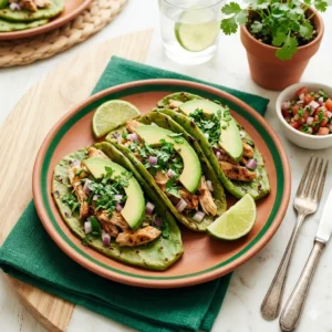 Pilar Recetas bajas en carbohidratos, tacos de nopal con pollo a la parrilla, aguacate y cilantro