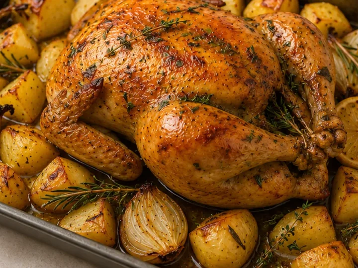 Pollo Asado Jugoso con Patatas al Horno