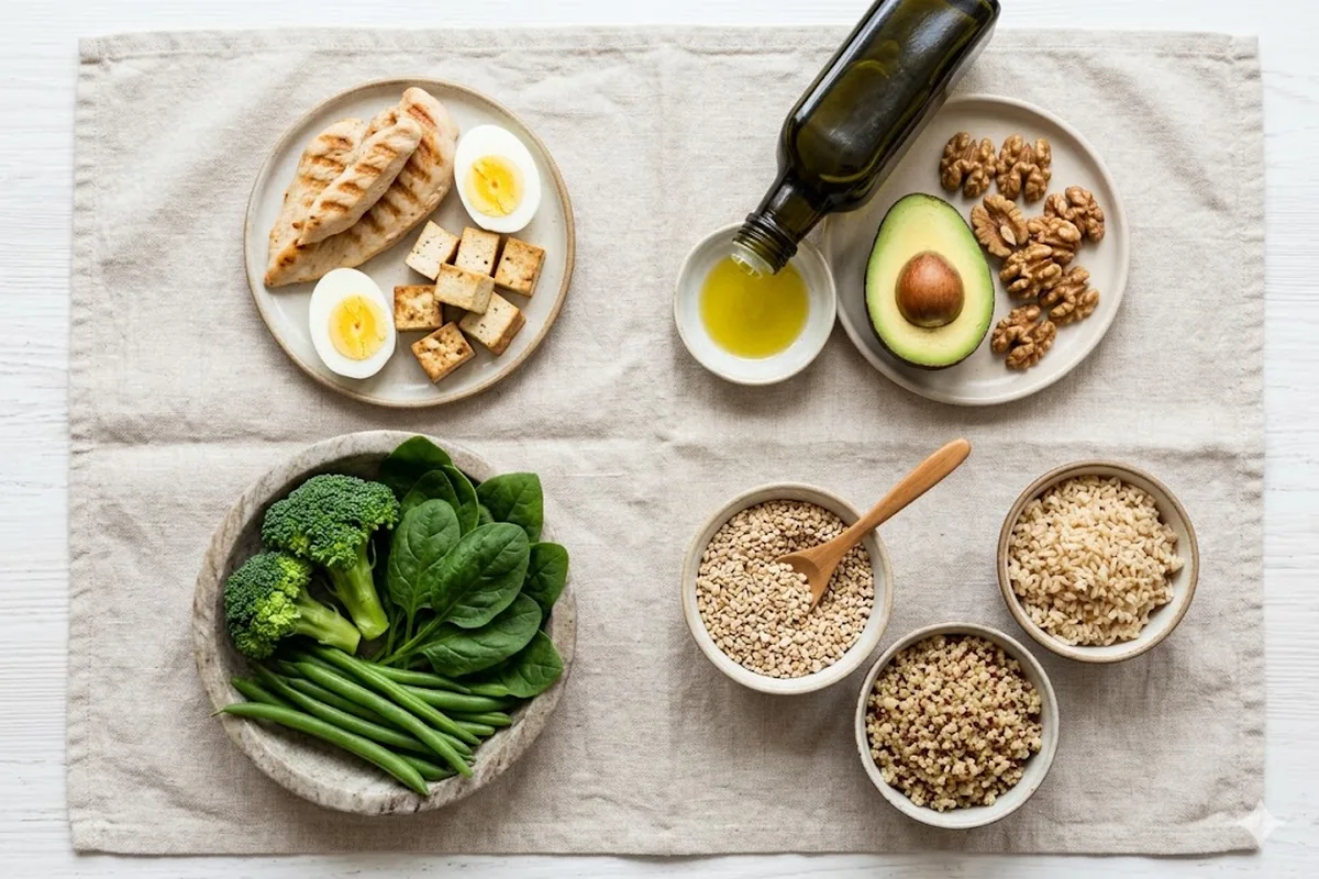Alimentos por categoria para bajar de peso Cuatro categorias de alimentos para bajar de peso: proteina magra, verduras, grasas saludables y carbohidratos con fibra