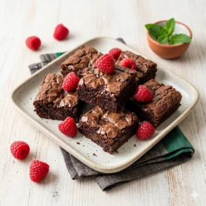 Pilar Sin azúcar sin sacrificio, brownies de chocolate sin azúcar húmedos con frambuesas