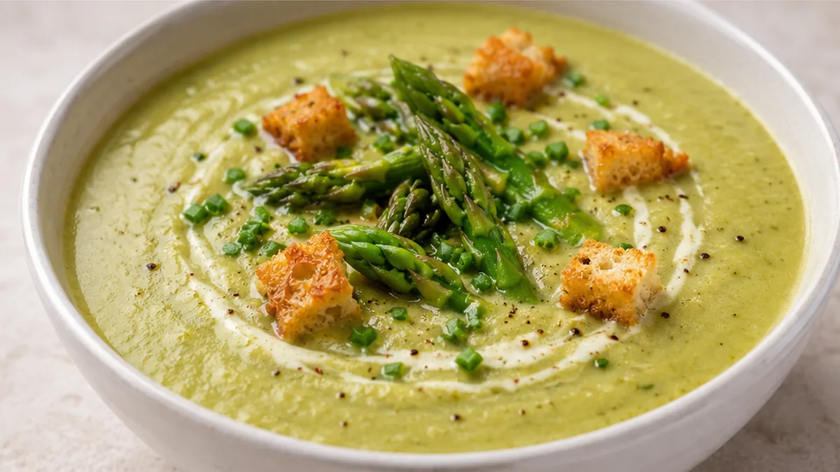 Sopa Cremosa de Espárragos: ¡Sana y Deliciosa! - sopa espárragos - Sopa espárragos: prepara esta receta cremosa y saludable en menos de 30 minutos. Saborea un p