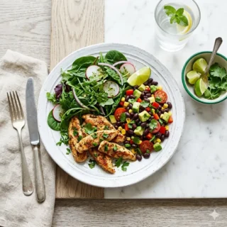 Bajo IG, plato balanceado de bajo índice glucémico con proteína, verduras y leguminosas