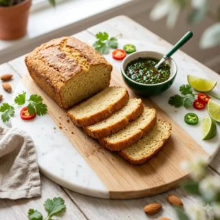 Pan Keto, pan de harina de almendra rebanado con miga dorada