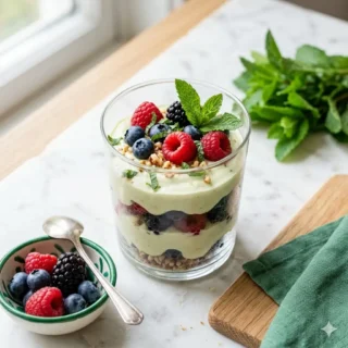 Postres Sin Azúcar, postre cremoso sin azúcar en vaso con frutos rojos