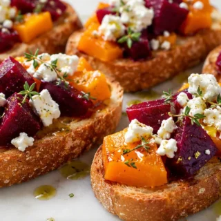 Canapés de Calabaza, Feta y Remolacha - canapés calabaza - Canapés calabaza: prepara esta receta sana y casera con feta y remolacha. Perfectos para un aperitivo