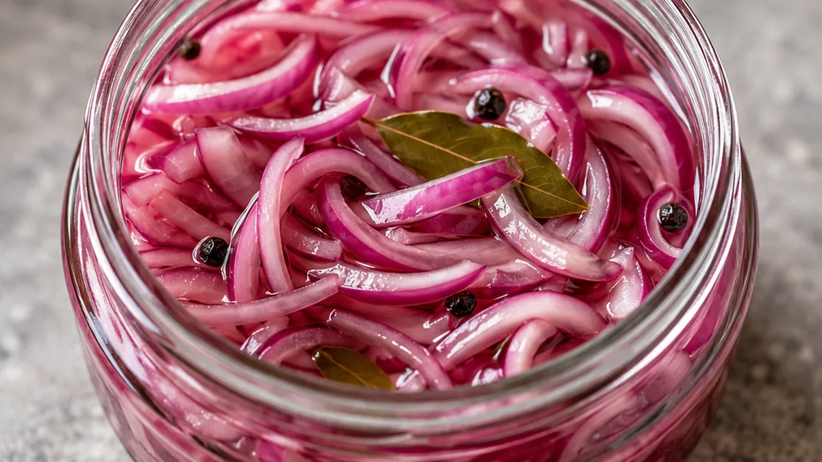 Cebolla Encurtida: El Toque Mágico - Cebolla encurtida: prepara este vibrante acompañamiento en minutos. Crujiente y delicioso, ideal para realzar el sabor de c
