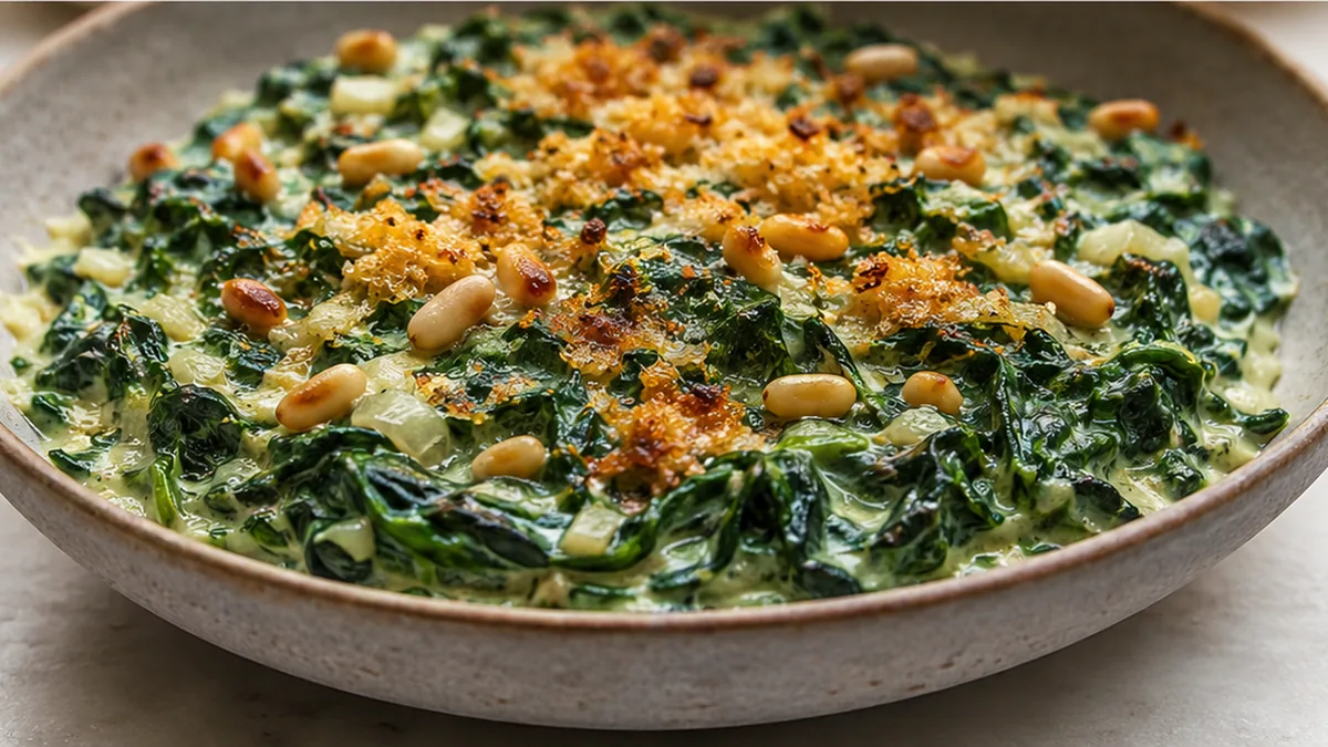 Espinacas a la Crema Crujientes - Espinacas a la crema: saborea esta receta fácil y deliciosa, perfecta como guarnición. Prepara un plato cremoso con un toque c