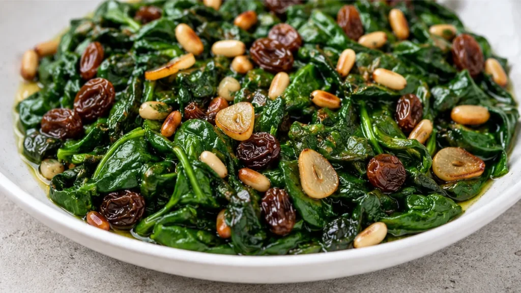 Espinacas a la Catalana: Sabor Fácil y Saludable - espinacas catalana - Espinacas catalana: prepara este plato tradicional con piñones y pasas. Una opción salud