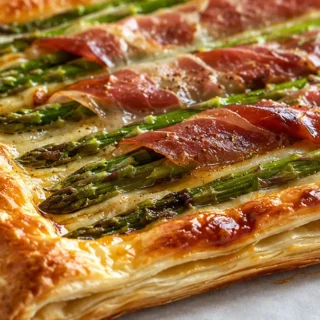 Hojaldre de Espárragos y Jamón Serrano - hojaldre espárragos - Hojaldre espárragos: prepara esta deliciosa y crujiente receta con jamón serrano en minutos. Perf