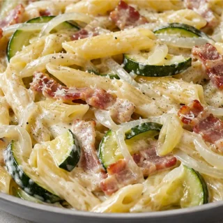 Pasta Cremosa con Calabacín y Bacon - pasta calabacín