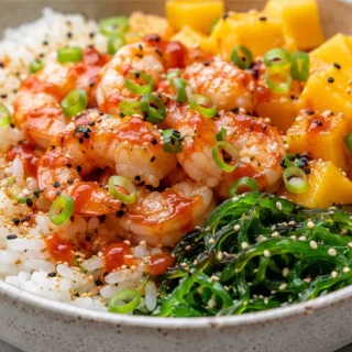 Poke Bowl de Langostinos y Mango - poke langostinos - Poke langostinos: prepara esta receta fresca y saludable en minutos. Disfruta una combinación deliciosa de