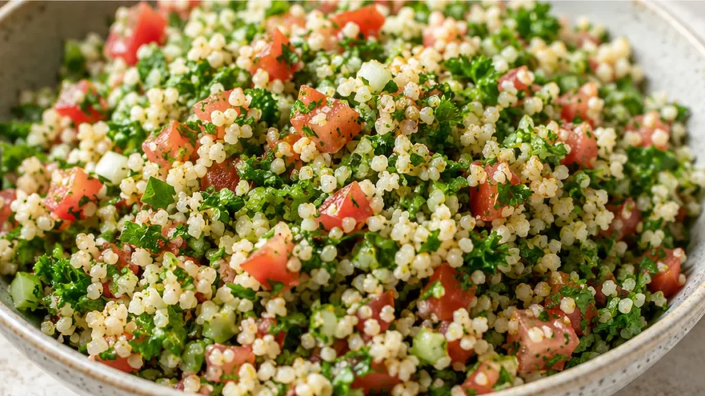 Tabulé Libanés Fresco y Vibrante - Tabulé libanés: prepara esta ensalada tradicional con bulgur, tomate y hierbas. Disfruta de una opción refrescante y saludabl
