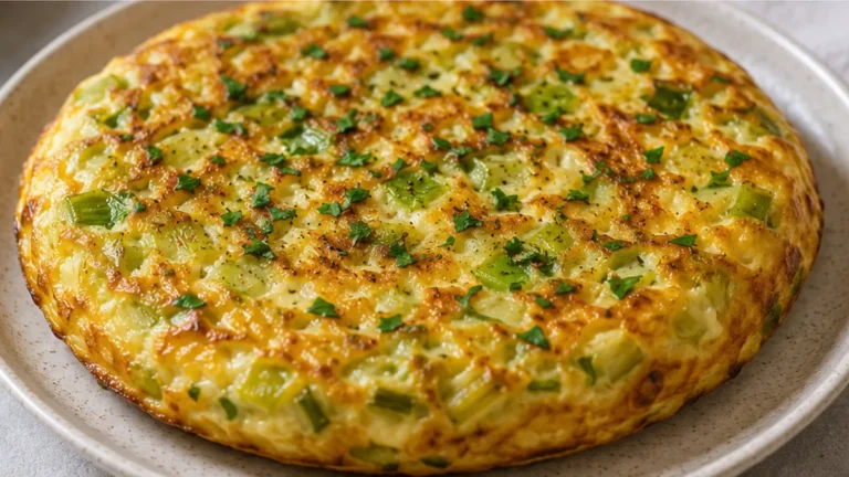 Tortilla de Puerros Cremosa y Fácil