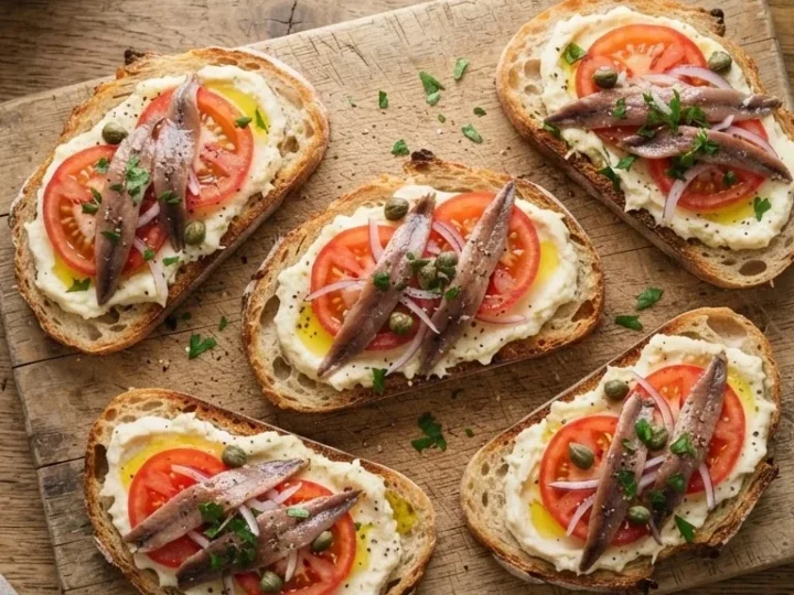 Tosta Mediterránea de Bacalao y Anchoas