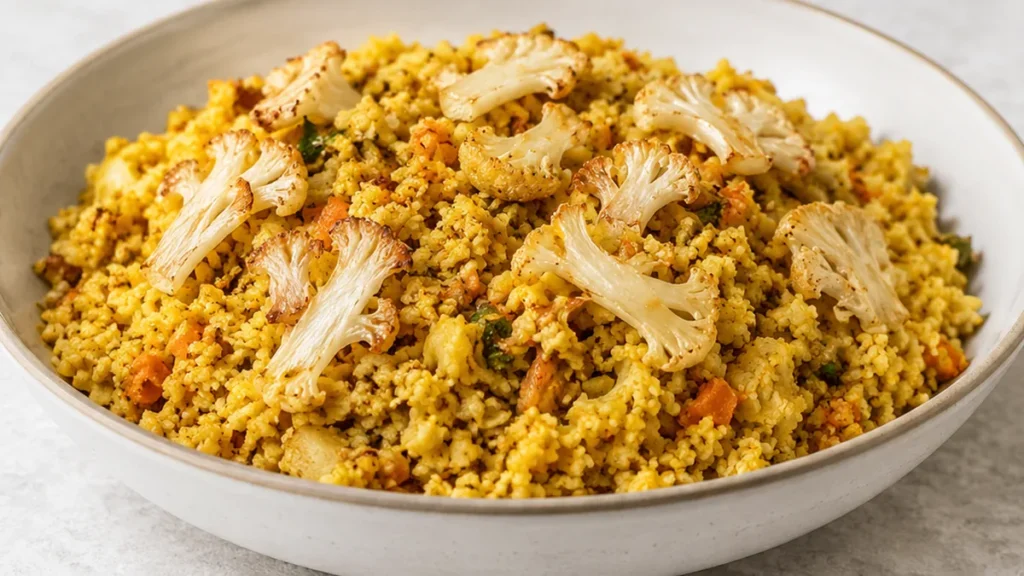 Arroz de Coliflor: Cena Saludable y Deliciosa - arroz coliflor - Arroz coliflor: prepara esta receta fácil y saludable con Garam Masala. Disfruta una alternativ