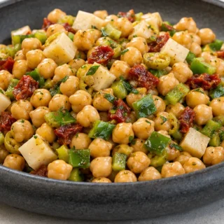 Ensalada de Garbanzos Mediterránea - ensalada garbanzos - Ensalada Garbanzos: prepara esta receta mediterránea fácil y nutritiva. Con queso manchego, tomate sec