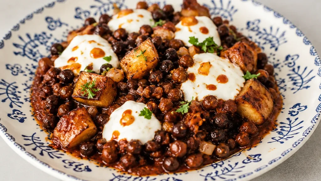 Garbanzos con Berenjena Asada y Yogur
