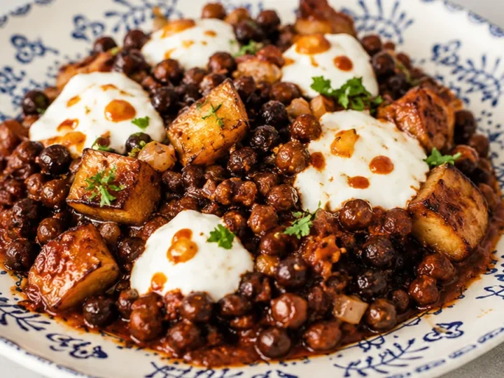 Garbanzos con Berenjena Asada y Yogur