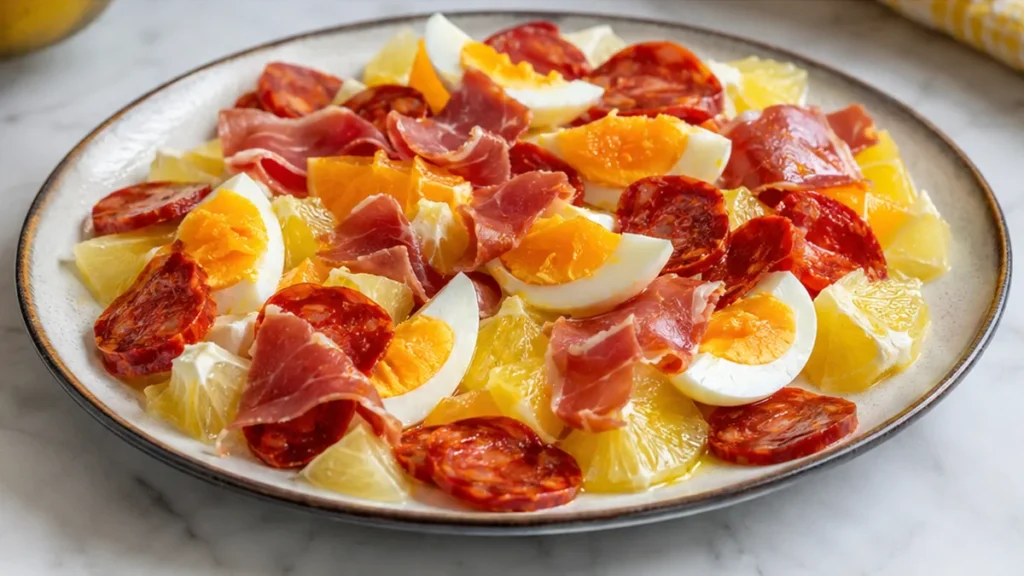 Ensalada Limón Serrano: Frescura y Sabor - Limón serrano: prepara esta ensalada tradicional de Salamanca, un plato vibrante con cítricos, jamón y chorizo. Ideal