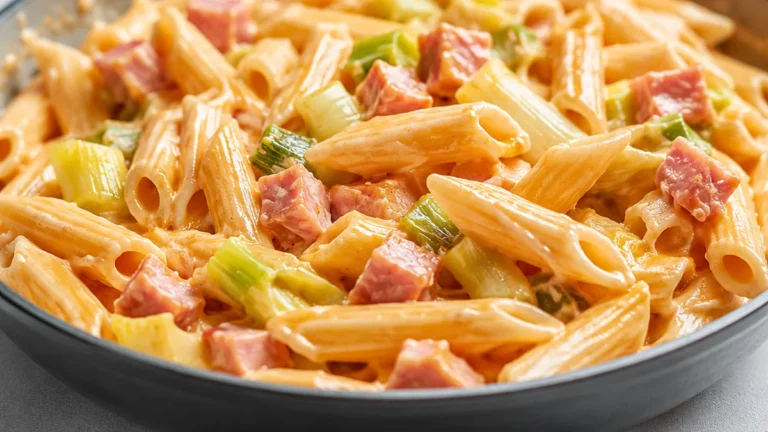 Pasta Cremosa con Puerros y Jamón