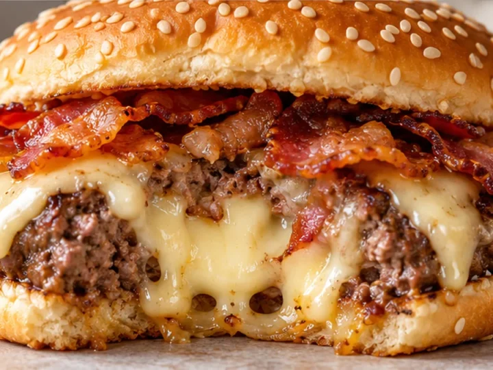 Hamburguesa Rellena Jugosa con Queso y Tocino