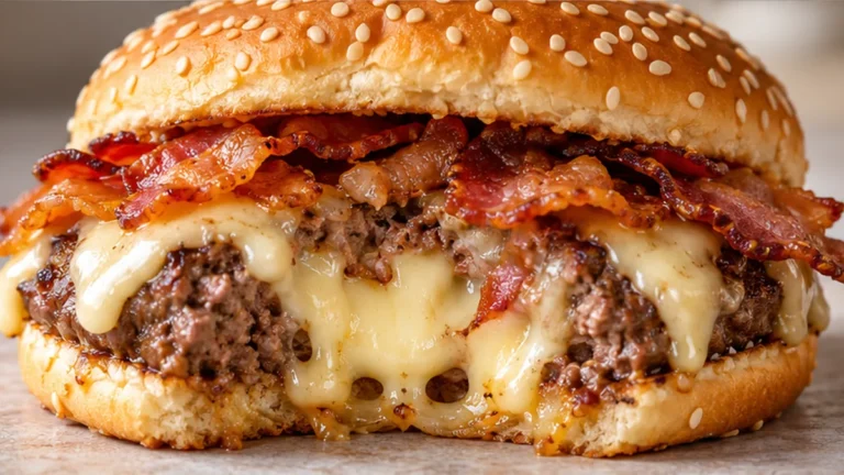 Hamburguesa Rellena Jugosa con Queso y Tocino